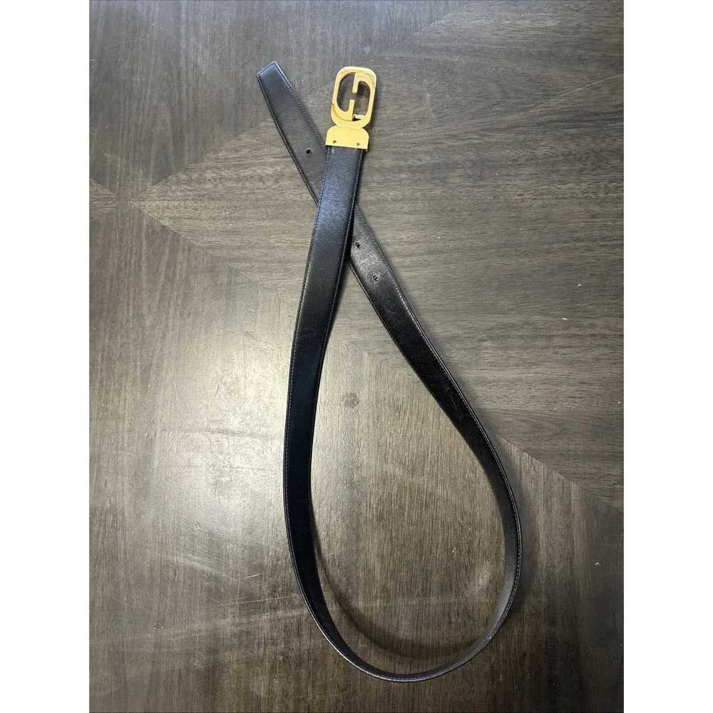 VINTAGE 1970's GUCCI Reversable Black And Red Leather Gold G Buckle Belt
